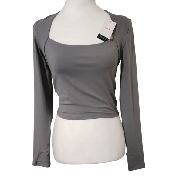 Set Of 3 Baleaf Long Sleeve Square Neck Crop Tops Black & Gray Womens Size S - Picture 4 of 15